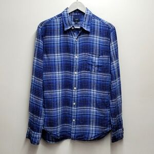 J. Crew Factory Slim Linen Plaid Blue Men's Size Medium